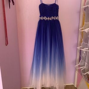 Blue white ombré prom dress